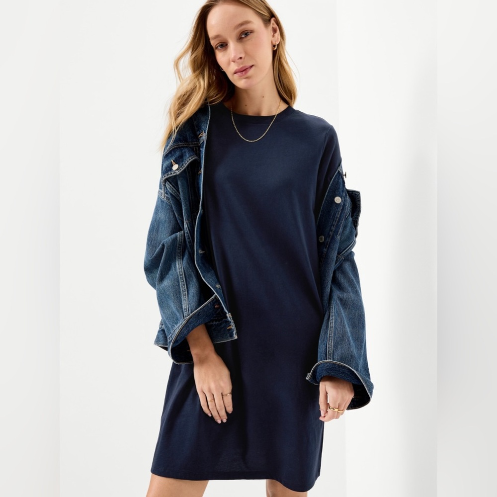 🆕 Old Navy Women's Vintage Crew-Neck Mini T-Shirt Dress Navy Blue M 8-10 Tall - Picture 3 of 14